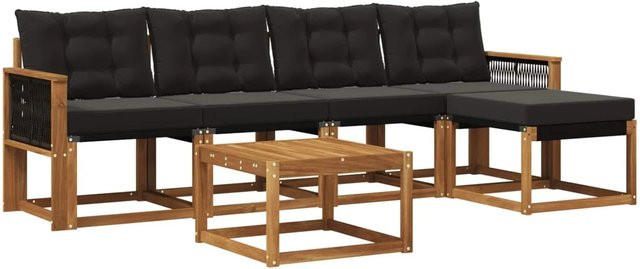 vidaXL Outdoor-Sofagarnitur aus massivem Akazienholz mit Textilene und 6 Kissen in Schwarz und Natur - Bild 1