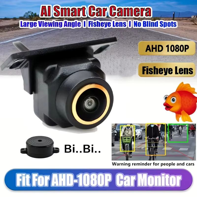 QueenDer AI Smart Car Kamera in Schwarz mit AHD 1080P Weitwinkel-Fischaugenobjektiv, Hinderniswarnung und Blindspot-Erkennung - Bild 4