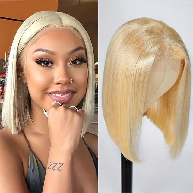 Lucasar Blonde Bob Perücke aus Echthaar, 8-14 Zoll, Lace Front, Damen - Bild 1