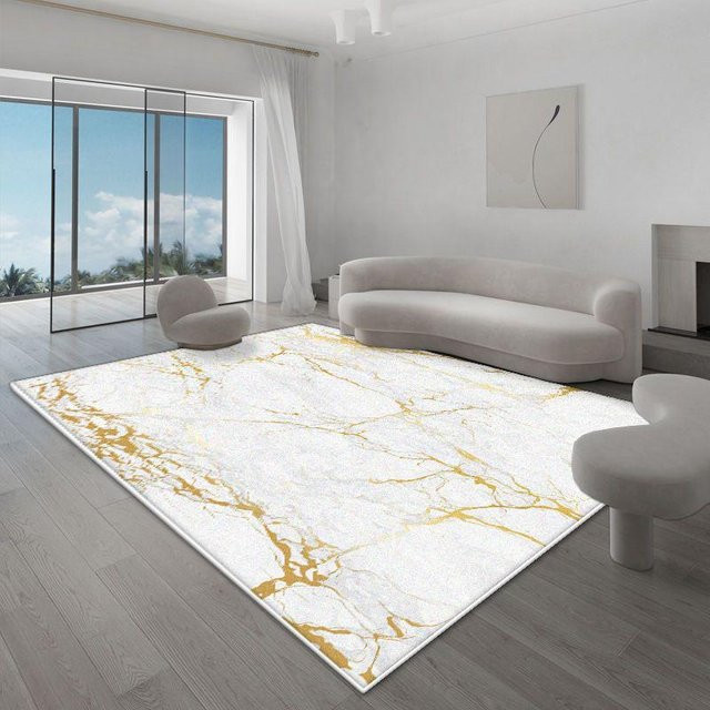 JGJG Nordischer Luxusteppich mit abstraktem Streifenmuster in Weiß, weiche Bodenmatte aus Polyester für Wohnzimmer und Schlafzimmer, B/T: 80 x 120 cm - Bild 1