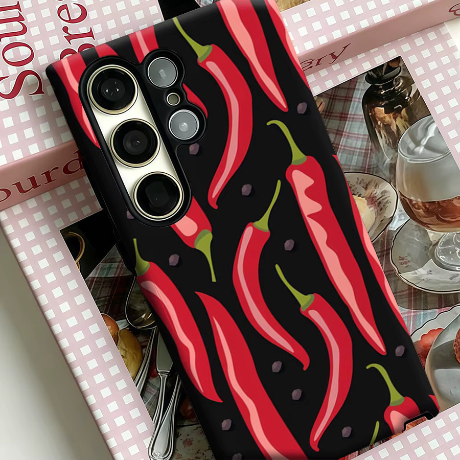 Stoßfeste Doppelschicht Handyhülle Würzige Chili-Pfeffer Fiesta für Samsung Galaxy S25 Ultra, S24, S23 Ultra und Plus in Multicolour - Bild 4