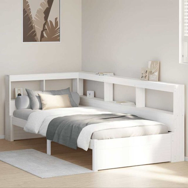 Massivholzbett Vidaxl aus Kiefer mit Regal in Weiß, B/T/H: 90 x 200 x 80 cm - Bild 1