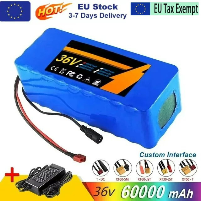 Ddadache Lithium-Akku 36V 60000mAh für Elektroroller, 10S4P 18650 Akkupack in Blau - Bild 1
