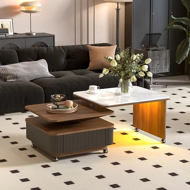 Moderner Design-Couchtisch von DUTRIEUX in Apricot und Weiß mit Marmoroberfläche und glänzendem Finish für dein Wohnzimmer - Bild 3