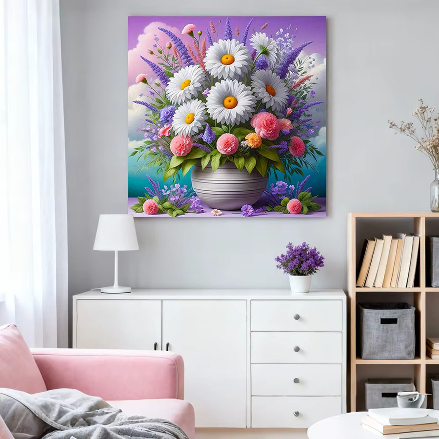 HUACAN Diamantmalerei Set mit Rose und Pfingstrose als florale Mosaik-Wanddekoration, Mehrfarbig, B/H: 20 x 20 cm - Bild 3