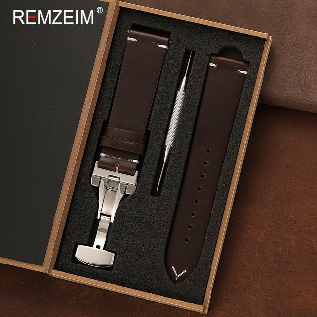 REMZEIM Uhrenarmband Ölwachsleder, Herren, Silber, 18 mm, 20 mm, 22 mm - Bild 1