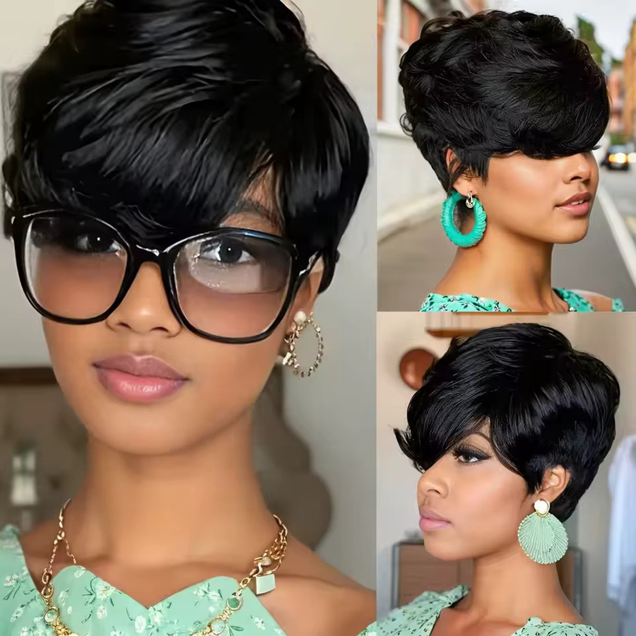 OYM HAIR Pixie-Perücke, Echthaar, Brasilianisches Haar, Damen - Bild 3