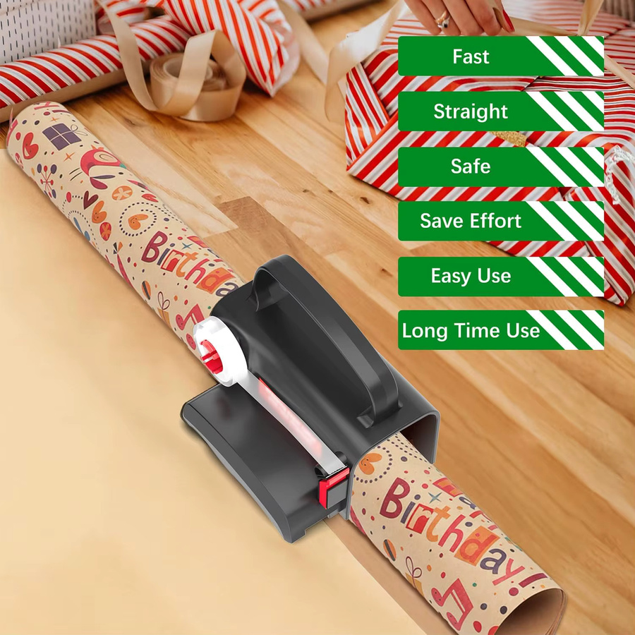 Dual-Use Geschenkpapier-Schneider und Klebebandabroller mit verschiebbarer Papierrollenhalterung aus Kunststoff - Bild 6