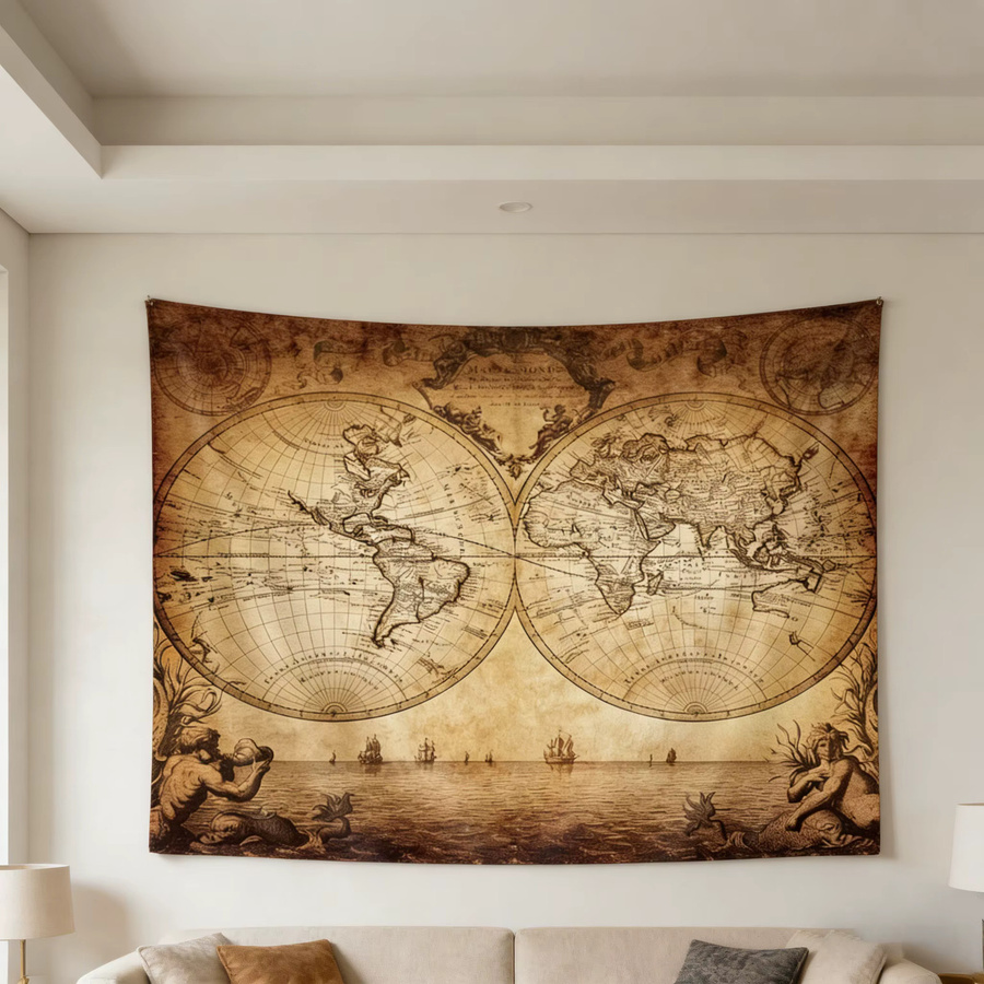 VIKAMA Vintage-Karten-Wandteppich in Braun als ästhetische Wanddekoration, B/H: 40 x 60 cm - Bild 2
