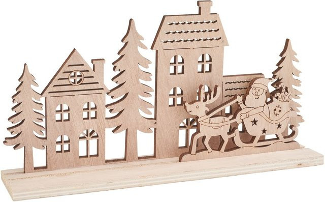 VBS Holz-Steckmotiv Santa kommt in Beige aus Sperrholz für weihnachtliche Tischdekoration, B/H/T: 22,0 x 12,5 x 5,0 cm - Bild 1