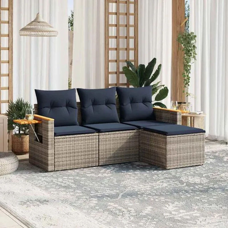 4-tlg. moderne Garten-Sofagarnitur aus Poly-Rattan mit Kissen in Grau von vidaxl - Bild 1