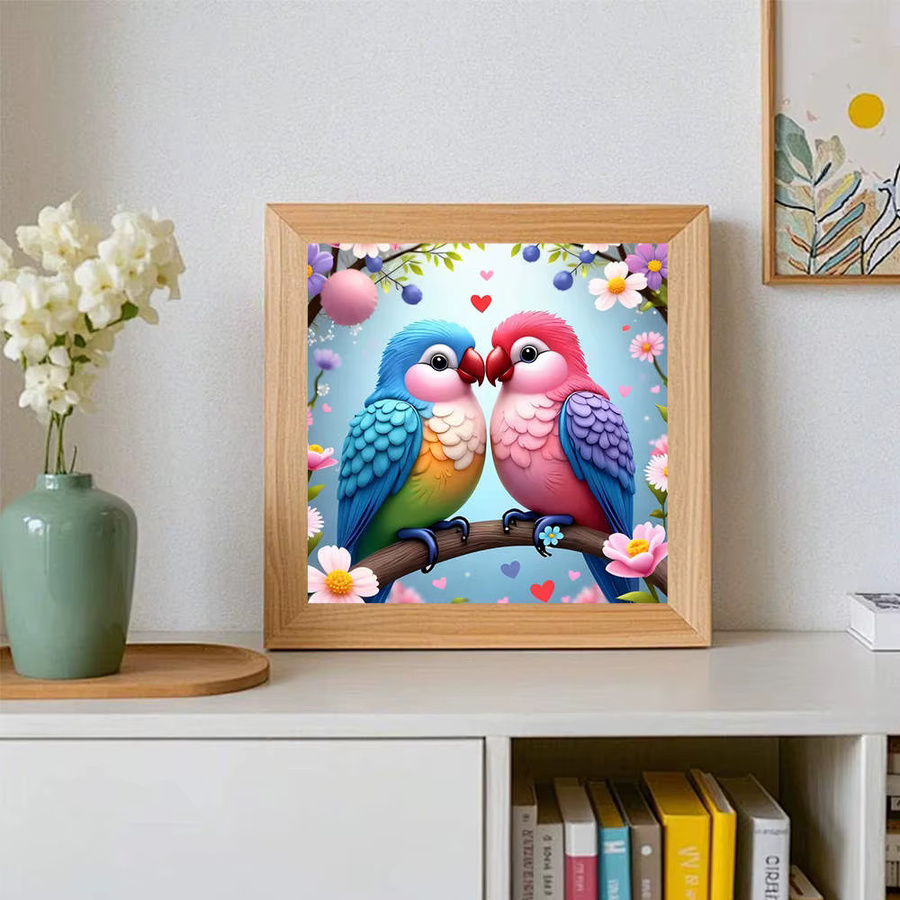 AZQSD 5D-Diamantgemälde Lovebirds Motiv als Leinwandkunst in Multicolor mit runden Steinen - Bild 3
