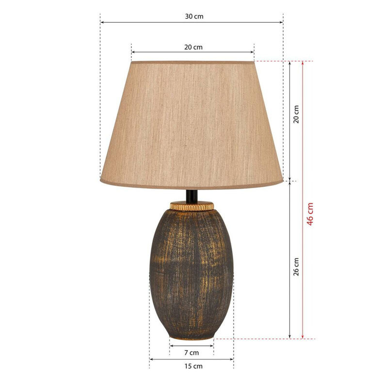 Opviq Tischleuchte aus Keramik und Stoff in Braun und Gold, B/T/H: 30 x 30 x 46 cm, E27 - Bild 3