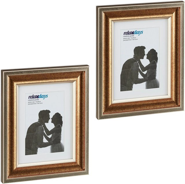 Relaxdays Bilderrahmen Set in Gold mit Passepartout aus Kunststoff und Glas im antiken Design, 2er Set, Breite: 15 cm, Höhe: 20 cm - Bild 1