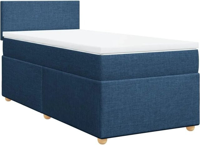 vidaXL Boxspringbett mit Matratze in Blau und Weiß, Hybridbett mit Taschenfederkern, USB-Anschluss und Unterbettbeleuchtung, B/T: 90 x 200 cm - Bild 1