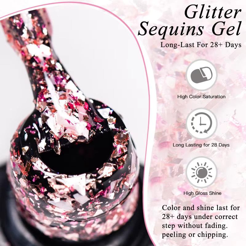 MEET ACROSS Glitzer-Pailletten-Gel-Nagellack, Schimmernd, Unisex - Bild 3