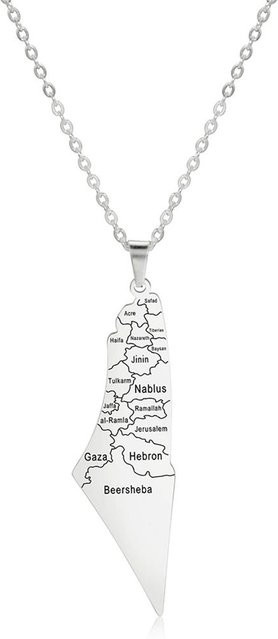 TuiYing Anhänger Halskette, Palästina Israel Karte, Edelstahl, Silber, Unisex - Bild 1