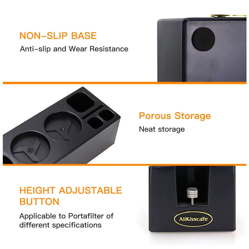 ALIKISSCAFE Espresso Tamping Station und Tamper Distributor Stand in Schwarz für 51mm, 54mm und 58mm Siebträger Barista Kaffee Zubehör - Bild 2