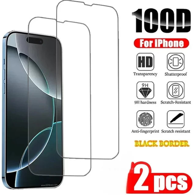 2 Stück Displayschutzfolien aus gehärtetem Glas für Apple iPhone (kompatibel mit iPhone 16 Pro Max, 15, 14, 13, 12, 11, Mini, Plus, SE, XR, X, XS Max, 8, 7, 6S), transparent - Bild 1