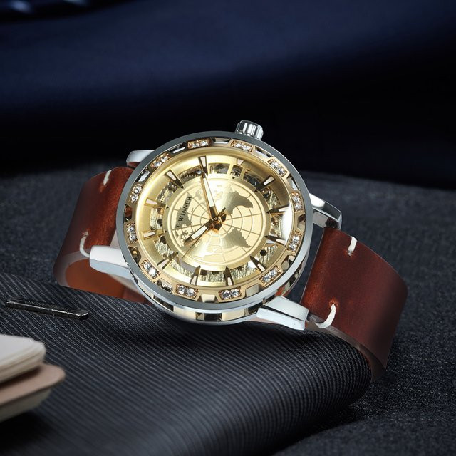 WINNER Armbanduhr, Automatik, Gold, Leder, Herren, Leuchtzeiger - Bild 1
