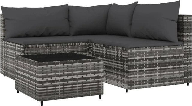 vidaXL 4-tlg Garten-Lounge-Set Modell 15 in Grau und Anthrazit mit Polsterkissen aus Poly Rattan und Metallrahmen - Bild 1