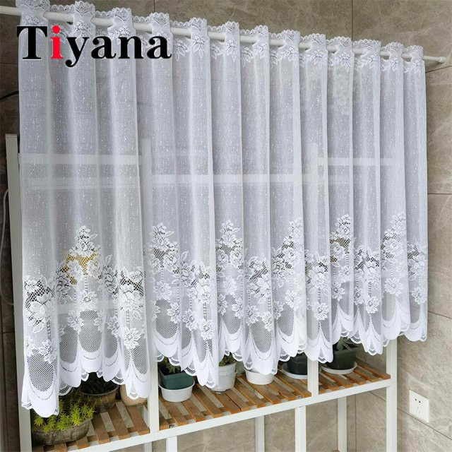 NewWPKIRA Transparentes Tüll-Voile-Vorhang mit weißer Spitze und Netzstoff, Breite: 60 cm, Höhe: 100 cm - Bild 1