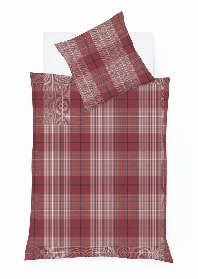 Fleuresse Lech Edelflanell Bettwäsche Karo rot blau Landhaus, Bettbezug B/H: 200 x 200 cm und Kissen B/H: 80 x 80 cm - Bild 1