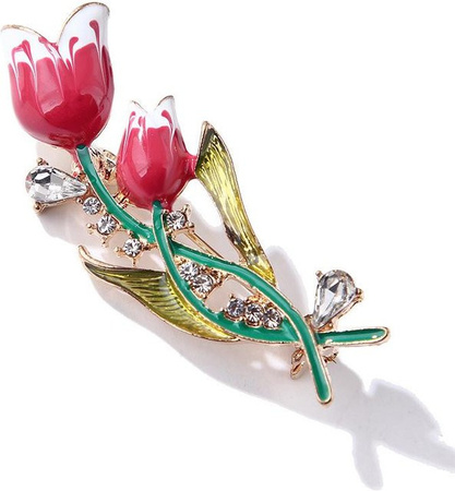 YIRAN Jewelry Brosche, Tulpe, Rosa, Strass, Damen
