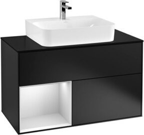 V&B Finion Waschtischunterschrank mit LED-Wandbeleuchtung und Regalfach, Blau Lackiert, Breite: 100 cm - Bild 1