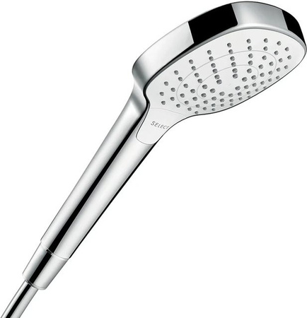 Hansgrohe Handbrause Croma Select E Vario in Weiß-Chrom mit Rain-Strahl und Anti-Kalk-Funktion