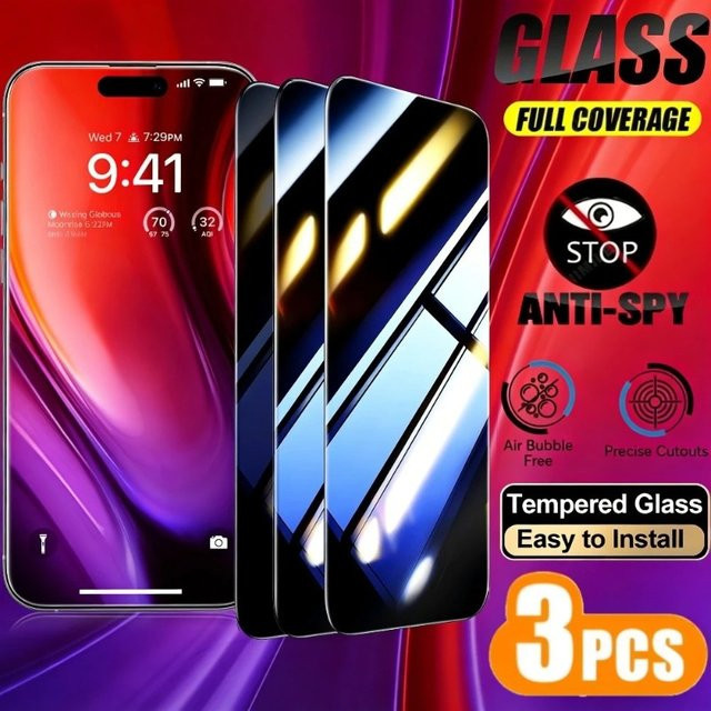SnakeGlass 3er-Pack Blickschutz-Displayschutzfolie aus gehärtetem Glas für iPhone 17 16 15 14 13 12 11 Pro Max Plus und Air, kratzfest und transparent - Bild 1