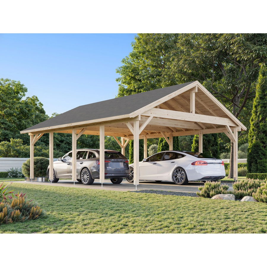 Palmako Carport Robert aus Fichtenholz mit Satteldach, Hellbraun, B/T/H: 637 x 764 x 363 cm - Bild 2