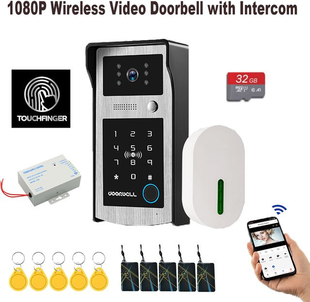 Tuya Smart Wifi Video-Türsprechanlage in Schwarz mit 1080P Kamera, App-Steuerung, Tastatur, RFID und Fingerabdruck-Entsperrung für PoE und LAN-Anschluss - Bild 1