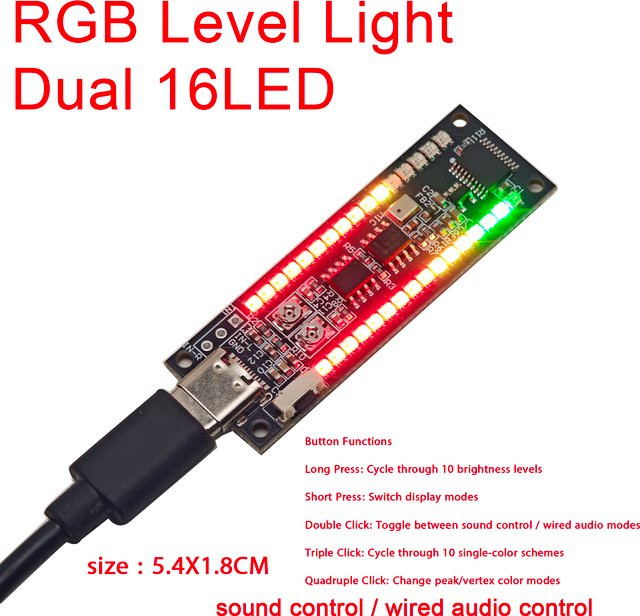 DYKBmetered Duale RGB Audio-Pegelanzeige-Leuchten mit 16 LED-Segmenten, Stereo-Musik-Spektrum-Rhythmus-Atmosphärenlampe als VU-Meter Pickup-Analysator in Schwarz und Multicolour - Bild 1
