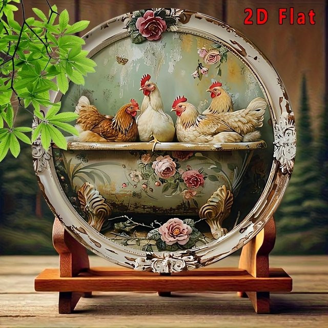 Potdemiel Metallwandkunst Huhn und Blumen im rustikalen Bauernhaus-Stil, Mehrfarbig, B/H: 20 x 20 cm - Bild 1