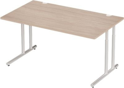 Schäfer Shop Select Schreibtisch COMBITEC mit C-Fuß und Kabeldurchlass, Farbe Eiche/Weißaluminium, B: 160 cm, T: 80 cm, H: 67,7-81,7 cm - Bild 1