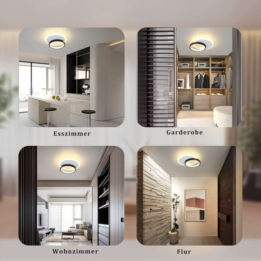 Nettlife LED-Deckenlampe in Schwarz, Modernes Design, Rund, Warmweiß 3000 K, Durchmesser: 24,5 cm - Bild 2