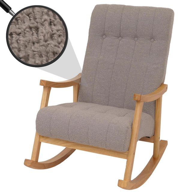 MCW Schaukelstuhl MCW-K10 Relaxsessel mit Armlehnen aus Holz und grauem Bouclé-Stoff - Bild 1