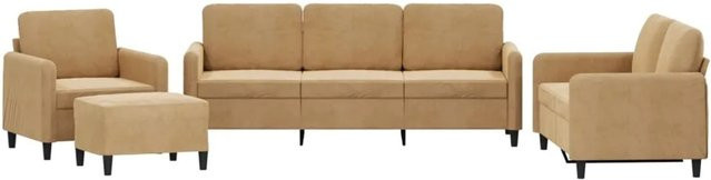 vidaXL 4-teilige Sofagarnitur aus Samt in Braun mit Sessel, 2-Sitzer, 3-Sitzer und Ottoman für dein Wohnzimmer - Bild 1