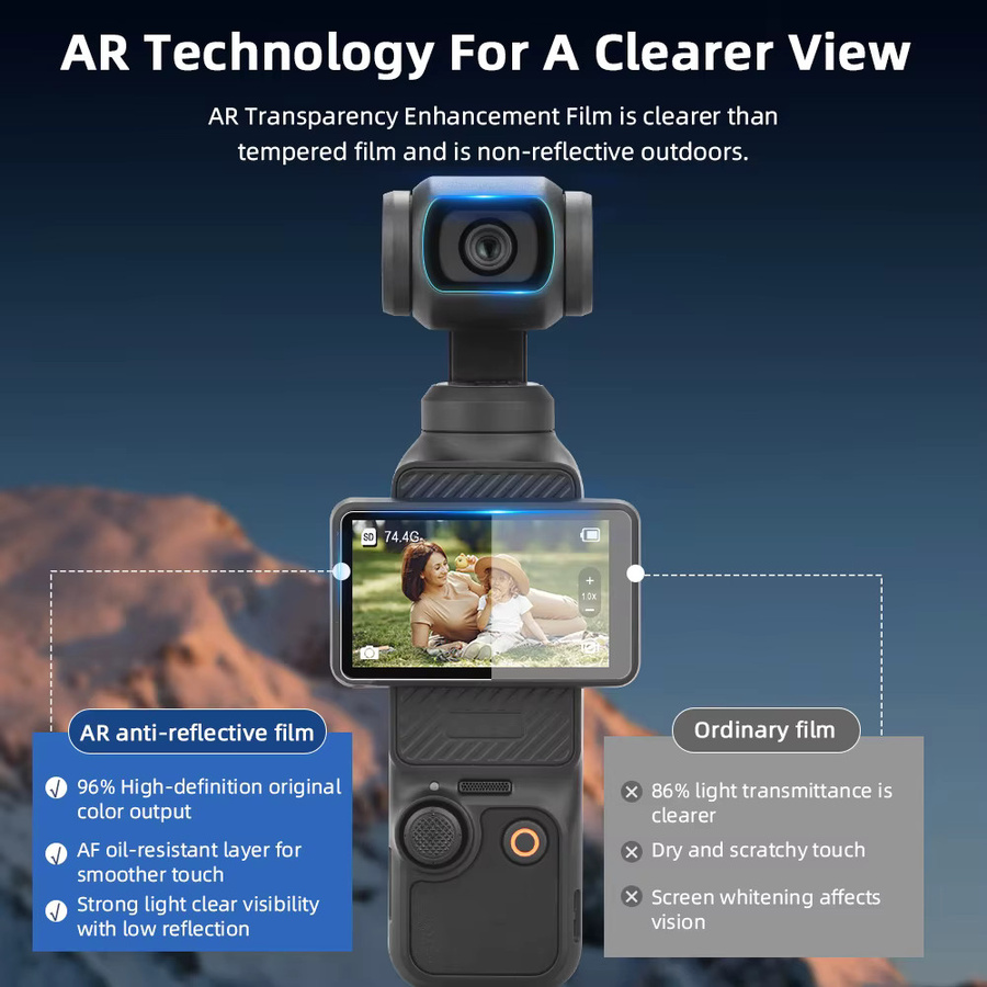 BRDRC AR-Objektiv-Displayschutzfolie für DJI Pocket 4 3 in Transparent mit Antireflex-Funktion und hoher Empfindlichkeit für vollständige Abdeckung - Bild 3
