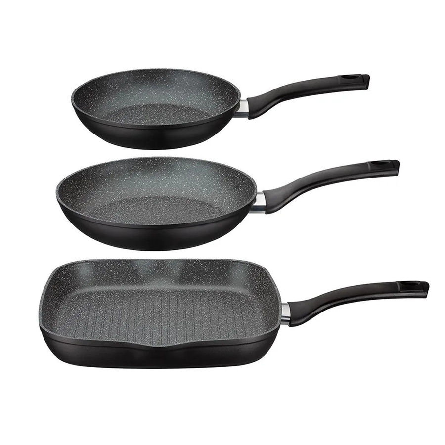 GSW Pfannen-Set Gourmet Granit, 3-teilig, Aluminium, Schwarz, mit Antihaftbeschichtung - Bild 3
