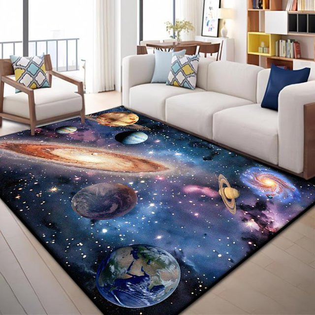 Karpetti Sonnensystem Sternenhimmel Teppich, bunter Cartoon Bodenmatte für Kinderzimmer und Wohnzimmer, rutschfest und waschbar, B: 120 cm, T: 80 cm - Bild 1