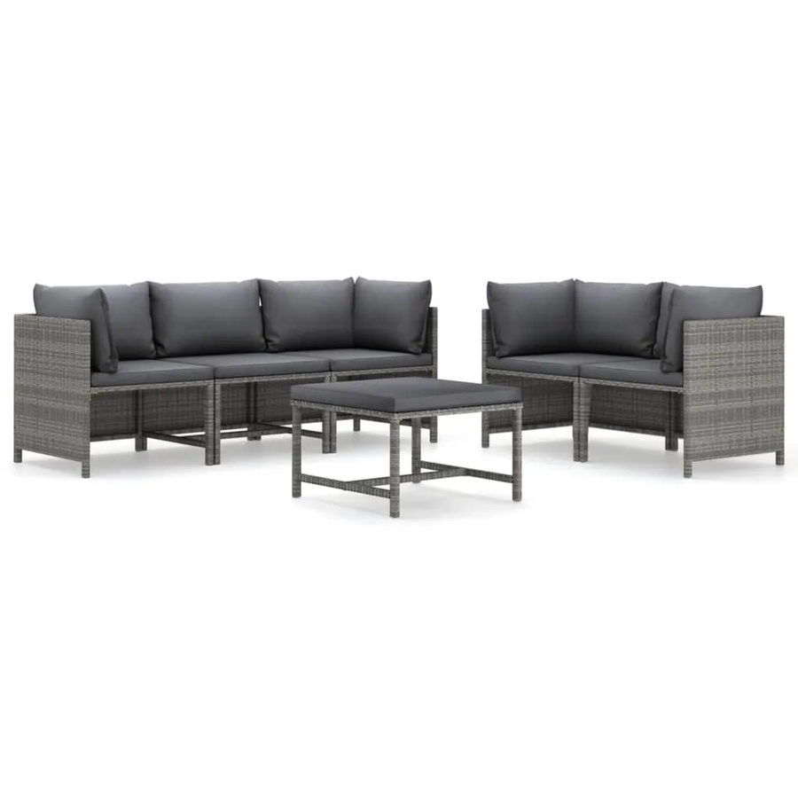 vidaXL 6-tlg Garten-Lounge-Set aus Poly Rattan in Grau/Anthrazit mit Kissen und Ottoman - Bild 2