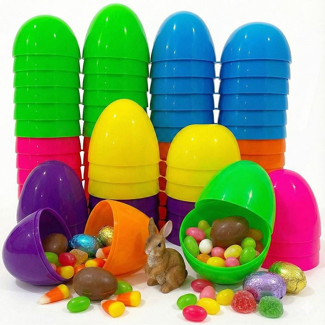 EsenTroye Bunte Ostereier aus Kunststoff zum Befüllen für Kinder und Osternspiele, Mehrfarbig - Bild 1