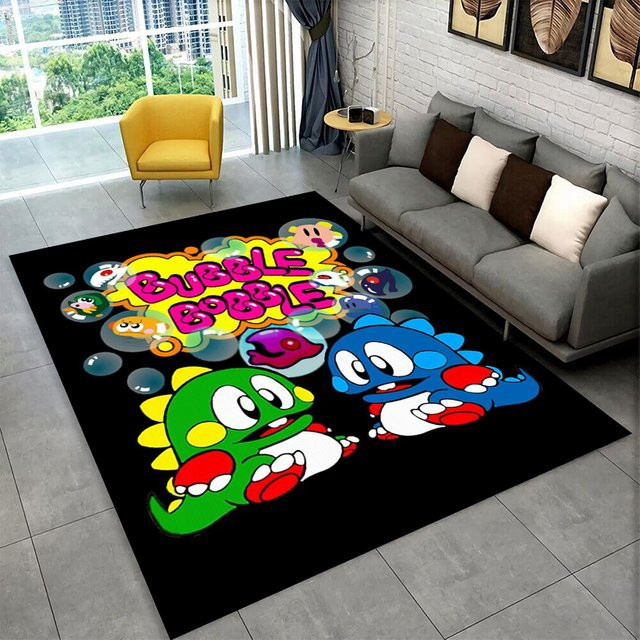 Livrane Retro Bubble Bobble Cartoon-Spielteppich für Kinderzimmer und Wohnzimmer, rutschfest, Mehrfarbig - Bild 1