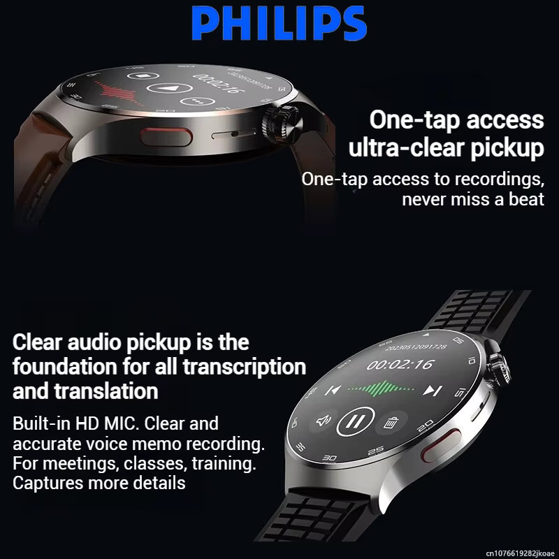 Philips VTR5206 VoiceTracer AI Smartwatch mit Echtzeit-Transkription für Android und iOS, Unisex, Silber/Braun - Bild 2