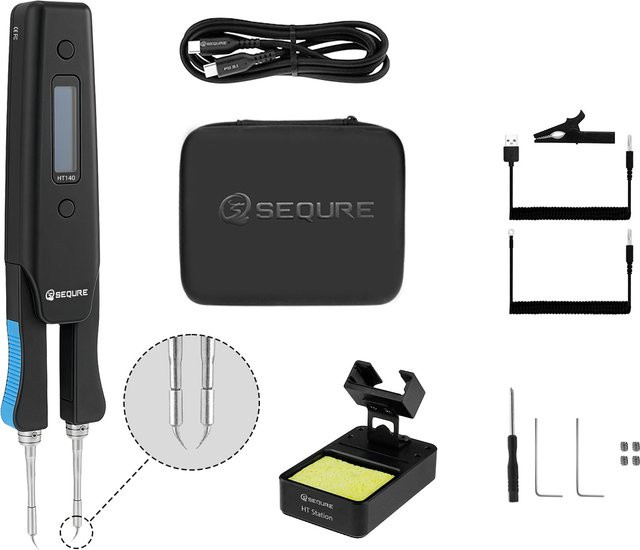 SEQURE HT140 Elektrische Heißpinzette in Schwarz mit austauschbaren Spitzen als 2-in-1 Entlöt- und Reparaturwerkzeug für SMD - Bild 1