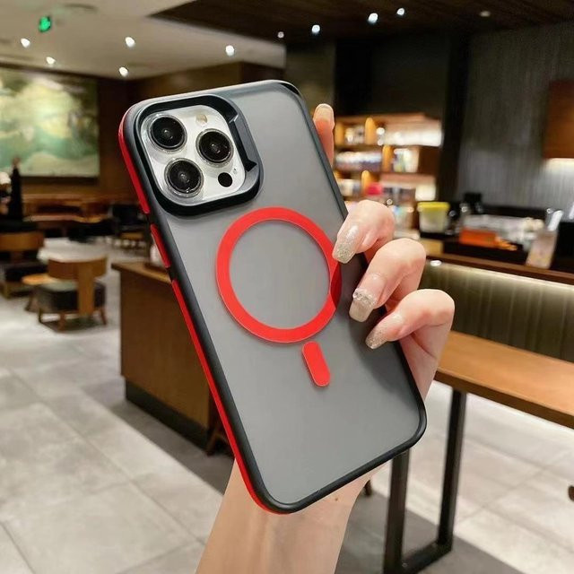 MagSafe Matte Handyhülle für iPhone 11 bis 16 Pro Max Plus mit magnetischem Bumper in Rot - Bild 1