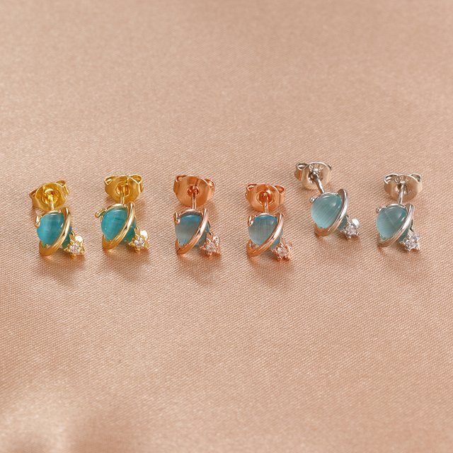 Maodane Ohrstecker, 14K Gold überzogen, Kristall, Zirkonia, Blau, Stern, Damen - Bild 1