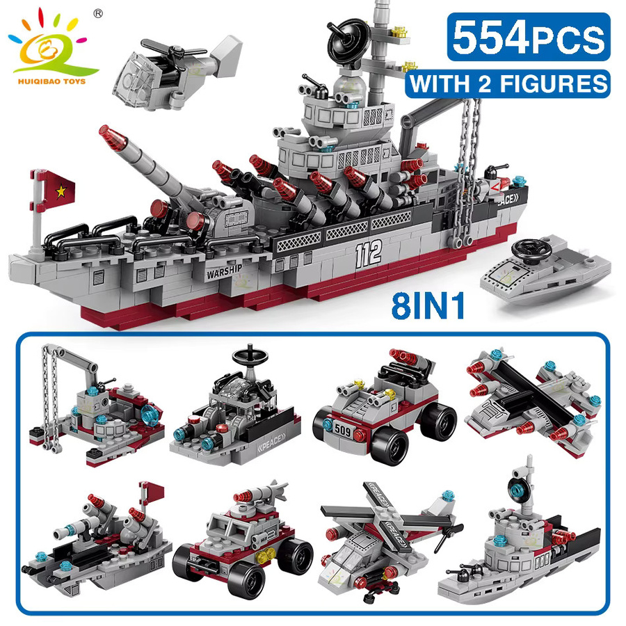HUIQIBAO Militär Kriegsschiff Bausteine 554-teiliges Set - Bild 2